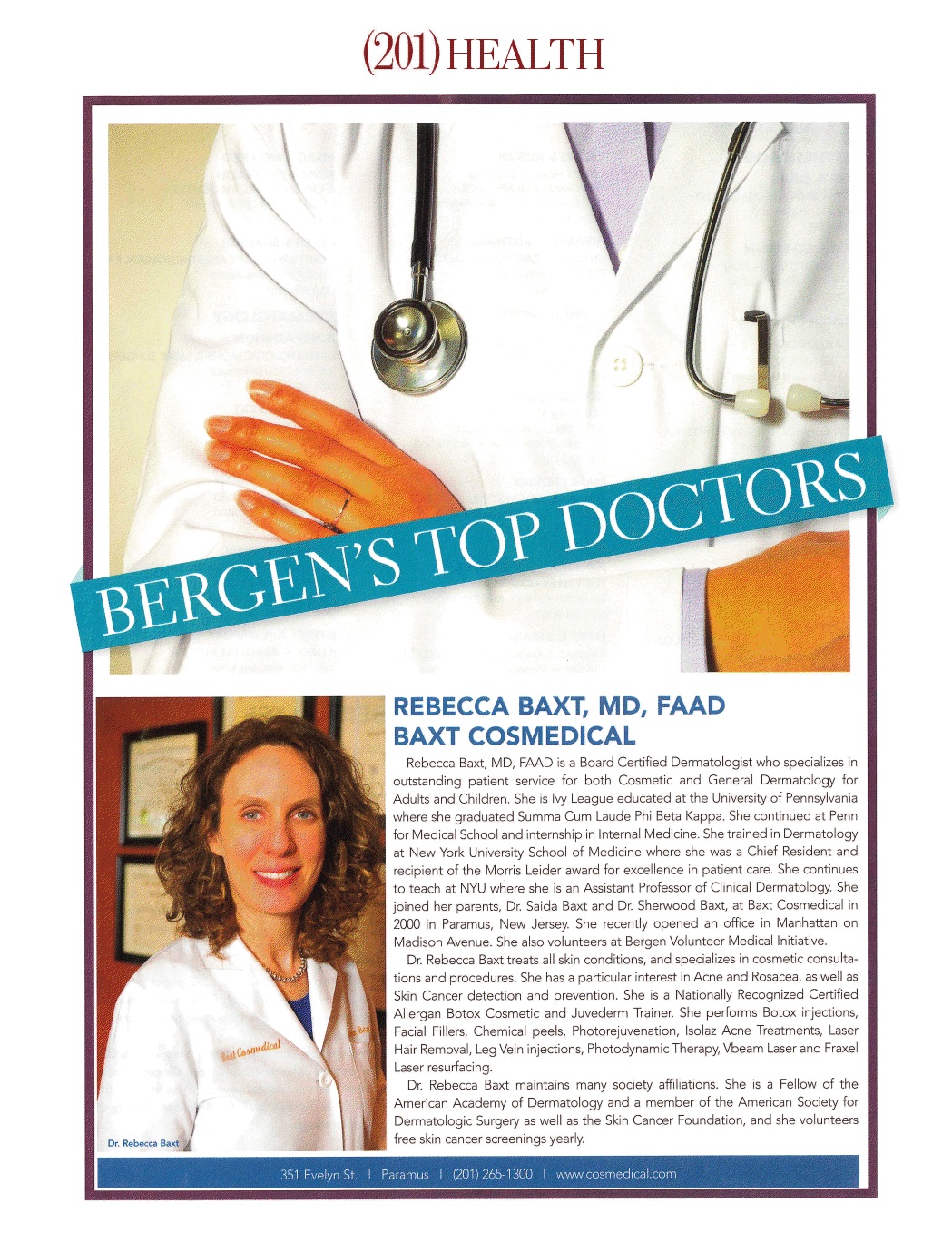 rbaxt201article Dr. Rebecca Baxt elected 'Top Docs' for 2 consecutive years!