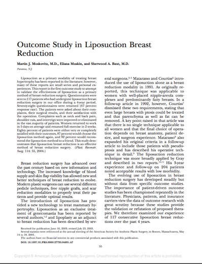 Dr. Sherwood Baxt: Outcome Study in Liposuction Breast Reduction