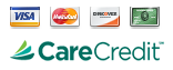 Major credit card logos and CareCredit logo